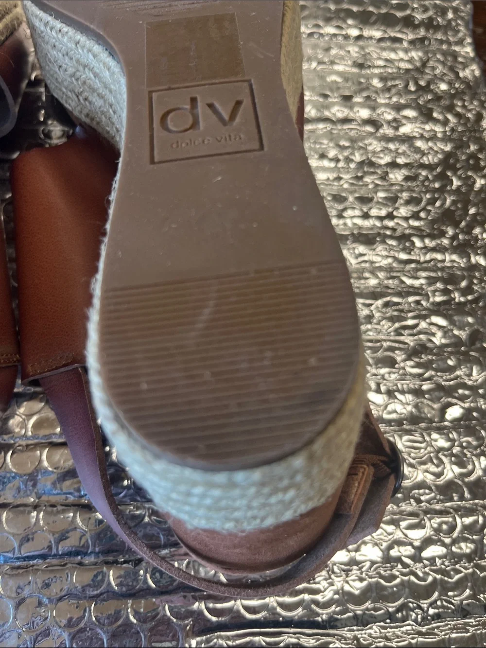 Dolce Vita Brown Leather Espadrille Platform Wedge Sandals